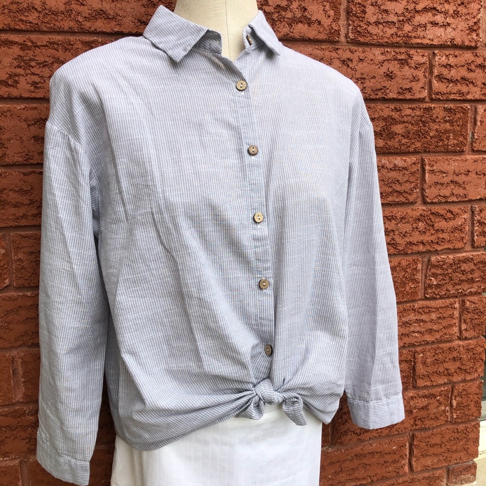 NWOT Zanzea Striped Button Up Shirt, Size M